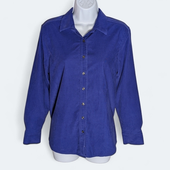 Lands' End Tops - Lands’ End Blue Corduroy Shirt Preppy Casual Button Down Fall Minimalist Blouse
